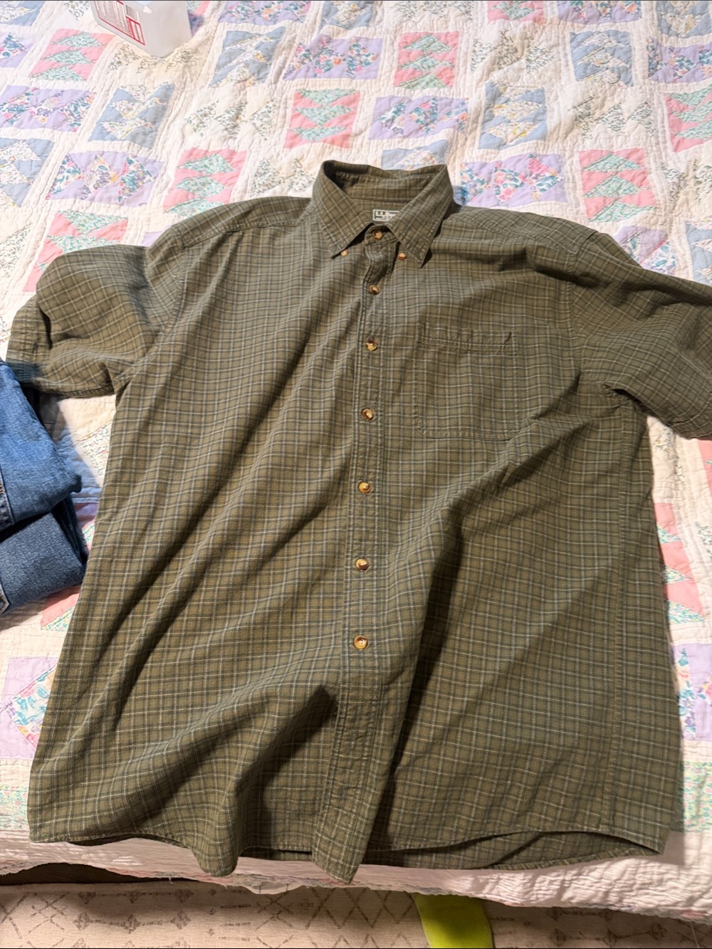 L.L. Bean Olive Green Plaid Button-Down Shirt